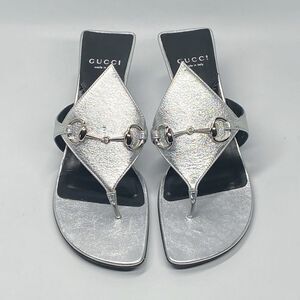 Gucci Horsebit Metallic Leather Thong Sandals size 38